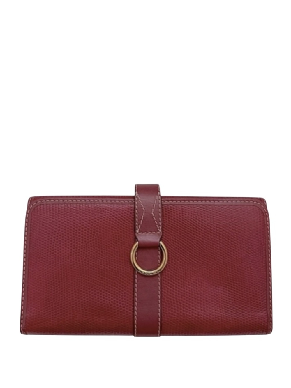 LANCEL - RED TEXTURED LEATHER TRIFOLD PARIS 1876 LONG SNAP WALLET